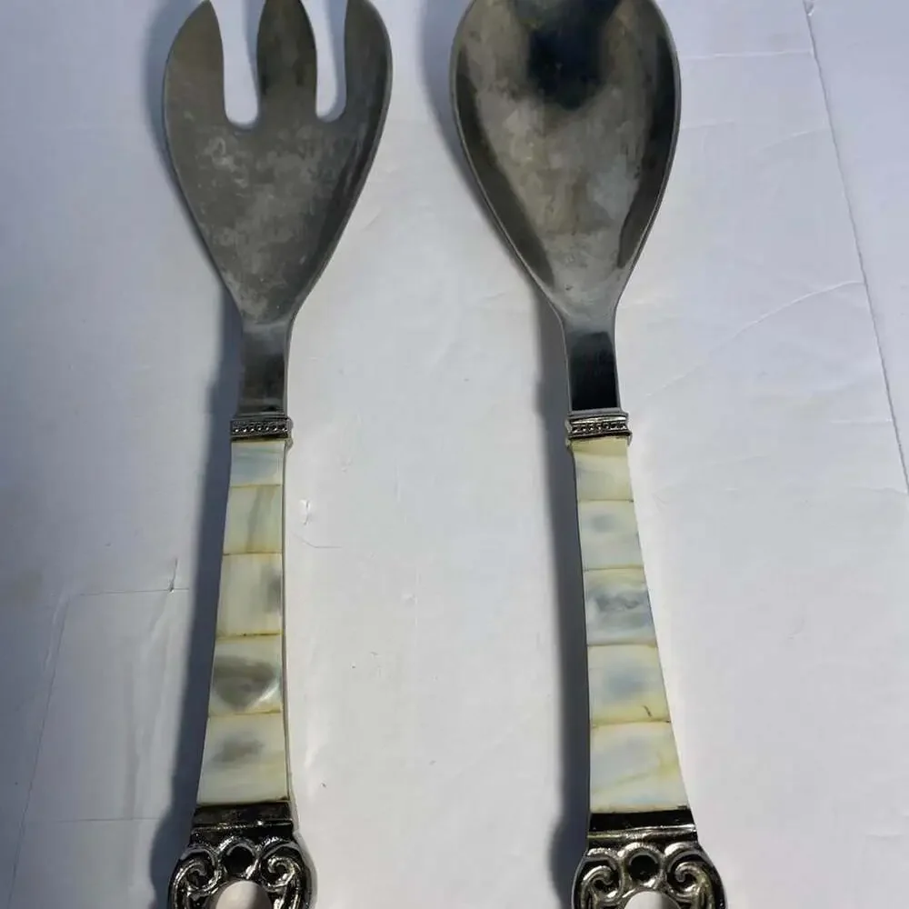 Vintage Mother of Pearl Inlay Salad Servers Set